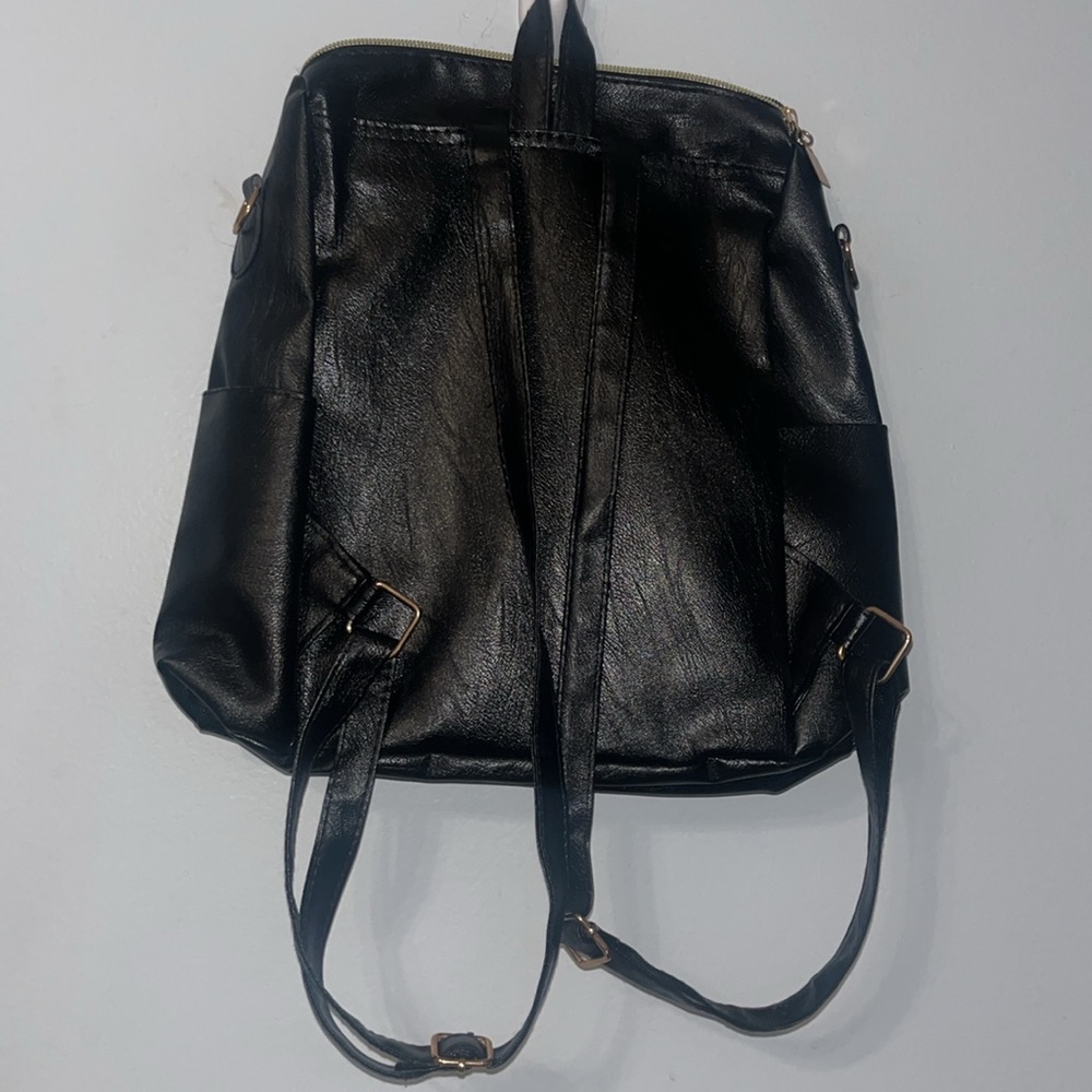 Unisex Mini Backpack Black Multiple Compartments … - image 5